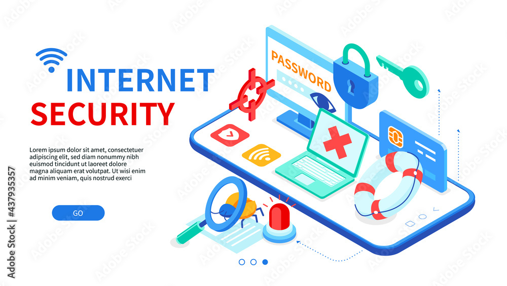 Internet security - modern colorful isometric web banner