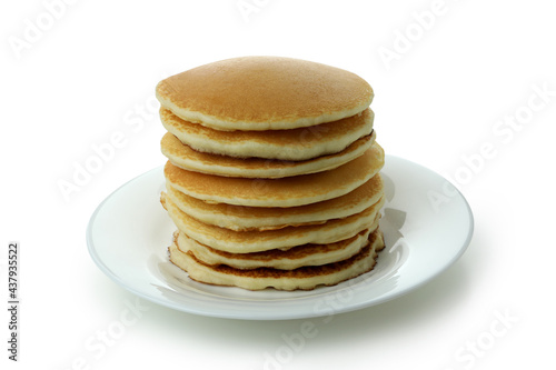 Stack of pancakes isolated on white background