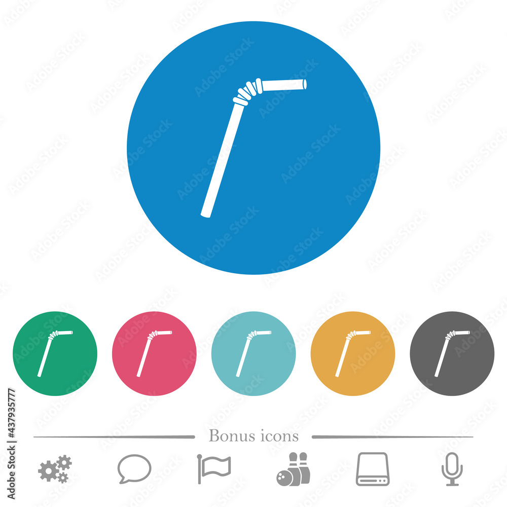 Single drinking straw flat round icons Single drinking straw flat round icons