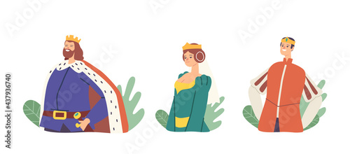 Medieval Royal Family Members King, Queen with Prince or Princess in Costumes, Isolated Ancient Historical Persons