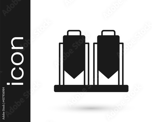 Black Traditional brewing vessels in brewery icon isolated on white background. Beer brewing process. Distillery plant, brewery. Vector
