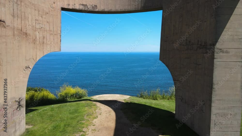 Gijón Xixón Elogio al horizonte aerial drone. Gijón or Xixón is the biggest city in Asturias, Spain.