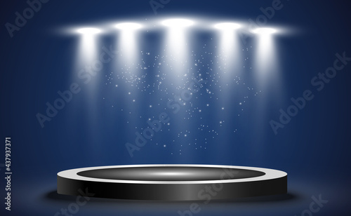 Winner background with signs of first, second and third place on a round pedestal. Vector winner podium sports symbols.	