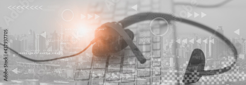 Quadro su tela Double exposure-customer service call center operator helpline, staff support sa