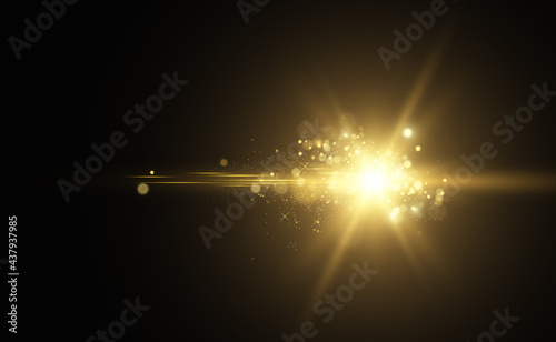 Special lens flash, light effect. The flash flashes rays and searchlight. illust.White glowing light. Beautiful star Light from the rays. The sun is backlit. Bright beautiful star. Sunlight. Glare.	