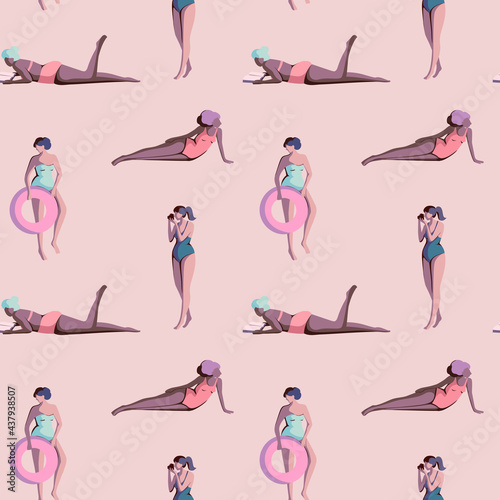 Girls on the beach seamless vector pattern © Yuliya Bakulina