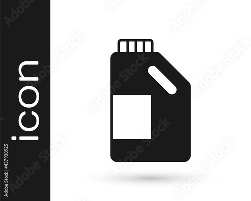 Black Plastic bottle for laundry detergent, bleach, dishwashing liquid or another cleaning agent icon isolated on white background. Vector