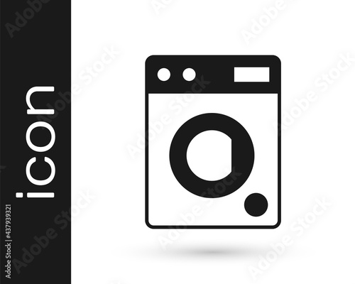 Black Washer icon isolated on white background. Washing machine icon. Clothes washer - laundry machine. Home appliance symbol. Vector