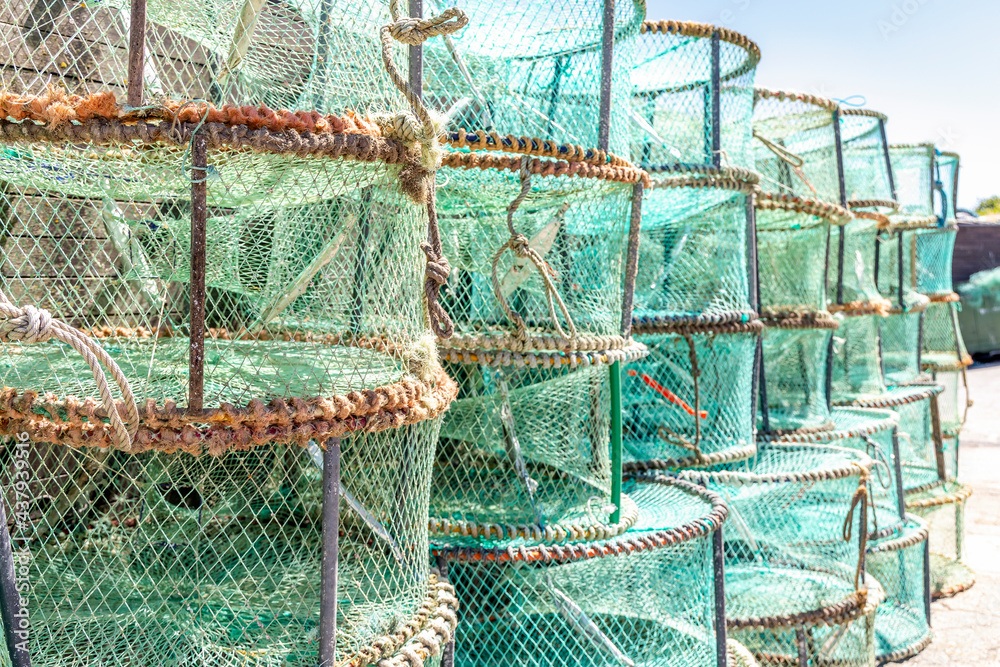 A lot of green traps used in Portugal to catch octopus and crabs