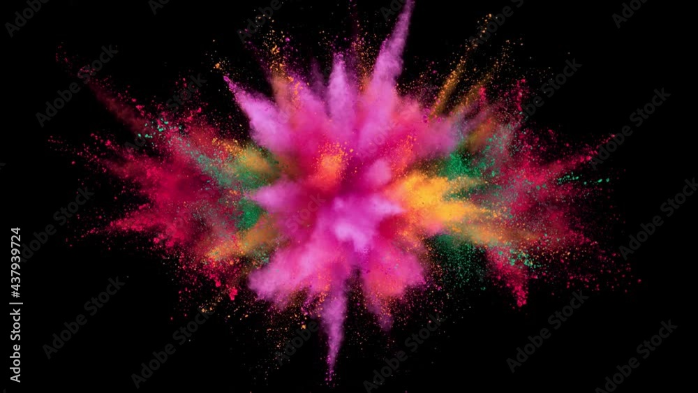 Super slow motion of colored powder explosion isolated on black background. Filmed on high speed cinema camera, 1000fps. Super slow motion of colored powder explosion isolated on black background. Filmed on high speed cinema camera, 1000fps.