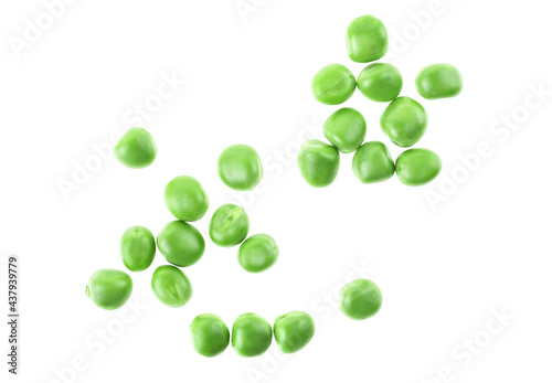 Top view of young green peas isolated on a white background. Fresh peas.