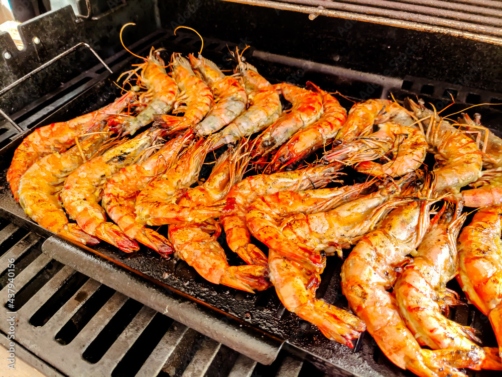 Large prawns or langoustines are grilled. Picnic or restaurant