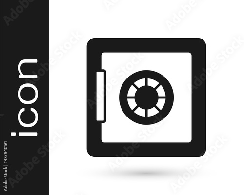Black Safe icon isolated on white background. The door safe a bank vault with a combination lock. Reliable Data Protection. Vector