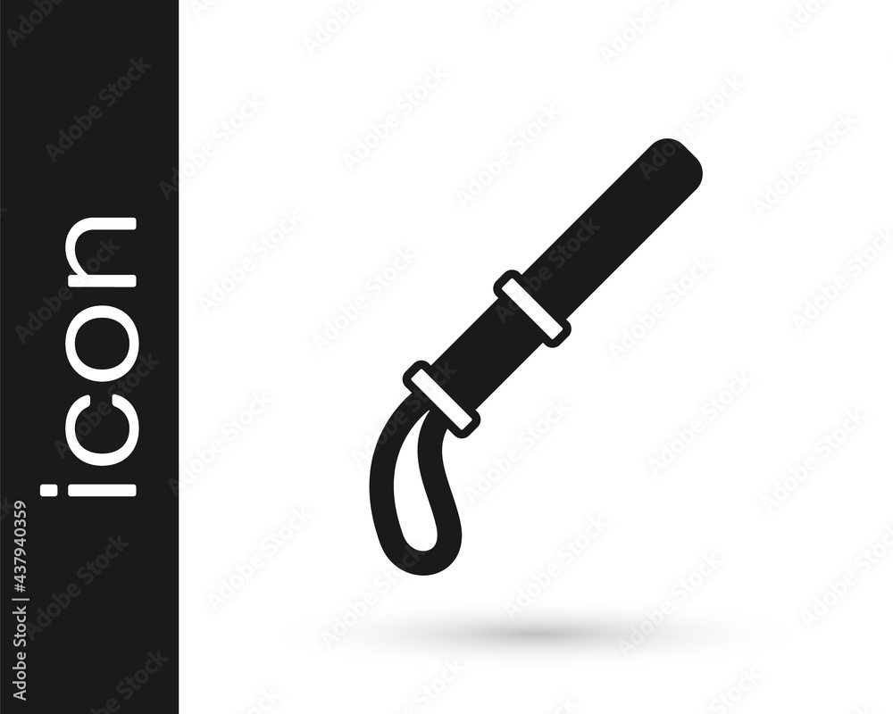 Black Police rubber baton icon isolated on white background. Rubber truncheon. Police Bat. Police equipment. Vector Black Police rubber baton icon isolated on white background. Rubber truncheon. Police Bat. Police equipment. Vector