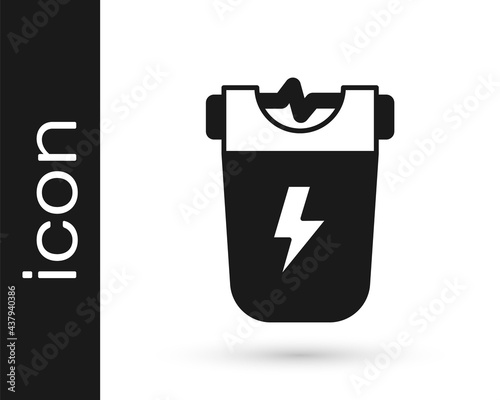 Black Police electric shocker icon isolated on white background. Shocker for protection. Taser is an electric weapon. Vector