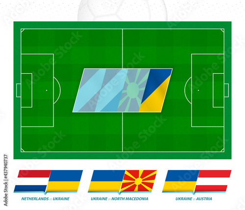 All games of the Ukraine football team in European competition. Football field and games icon.