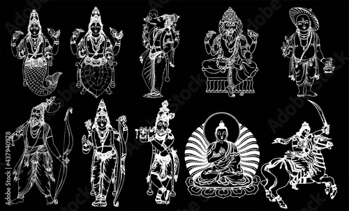 Fototapeta Naklejka Na Ścianę i Meble -  A beautiful dark art illustrations of indian gods and goddesses