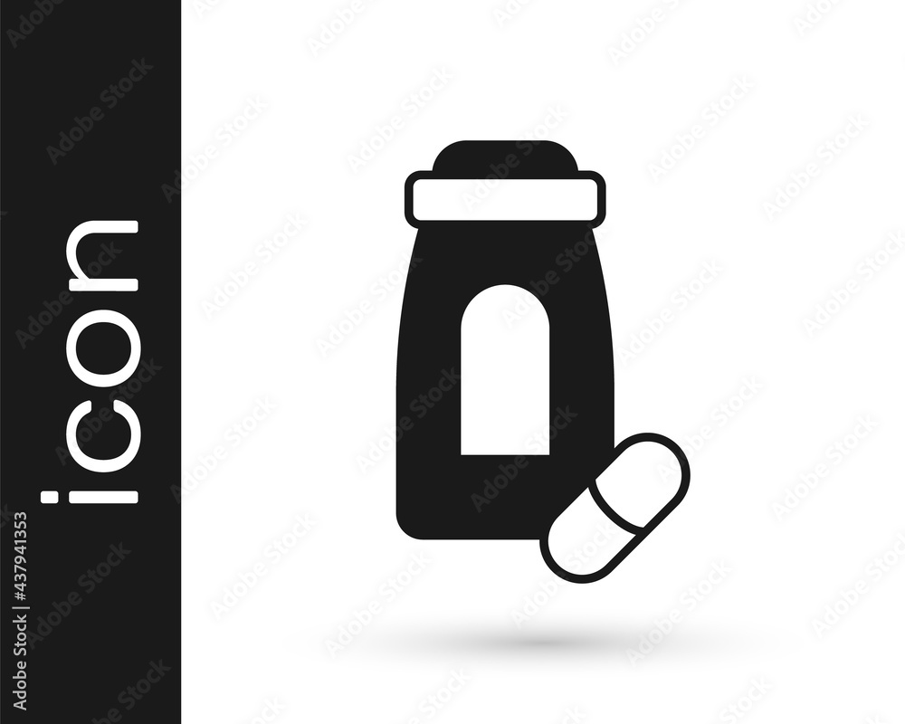 Fototapeta premium Black Sedative pills icon isolated on white background. Vector