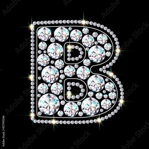 Letter B made from sparkling diamonds vector eps 10