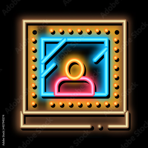 Framed Photo neon light sign vector. Glowing bright icon Framed Photo Sign. transparent symbol illustration