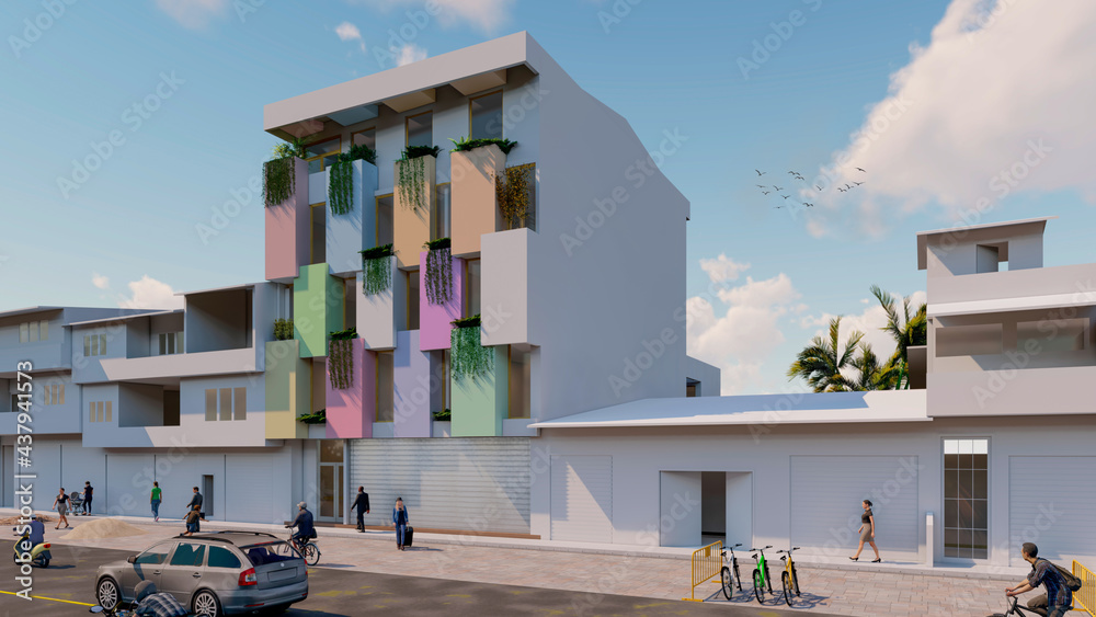 Fachada moderna de colores - edificio multiusos - green facade Stock ...