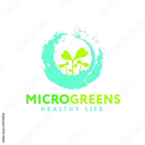 Microgreen Zen Sprout Logo Illustration. Organic Local Urban Farm Design Concept. Sustainable Vector Sign