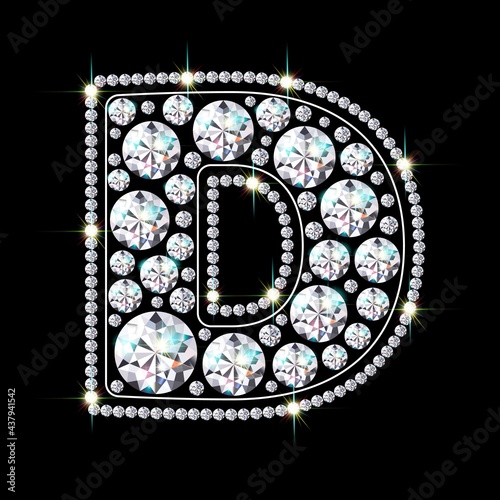 Letter D made from sparkling diamonds vector eps 10