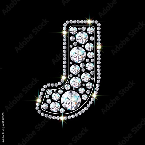 Letter J made from sparkling diamonds vector eps 10