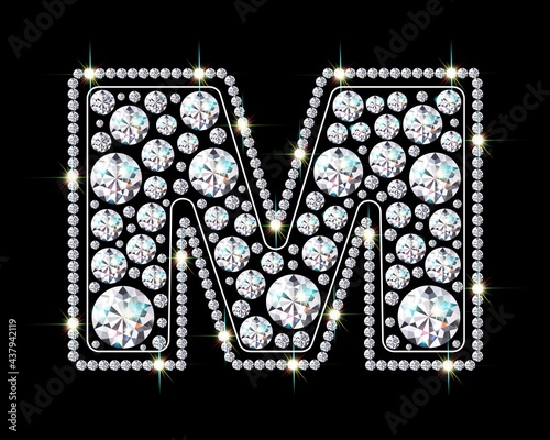 Letter M made from sparkling diamonds vector eps 10