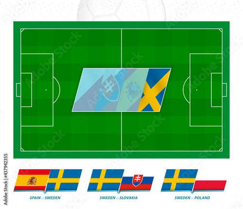 All games of the Sweden football team in European competition. Football field and games icon.