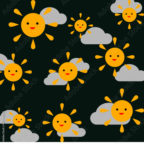 vector cute sun smile and cloud pattern illustration 