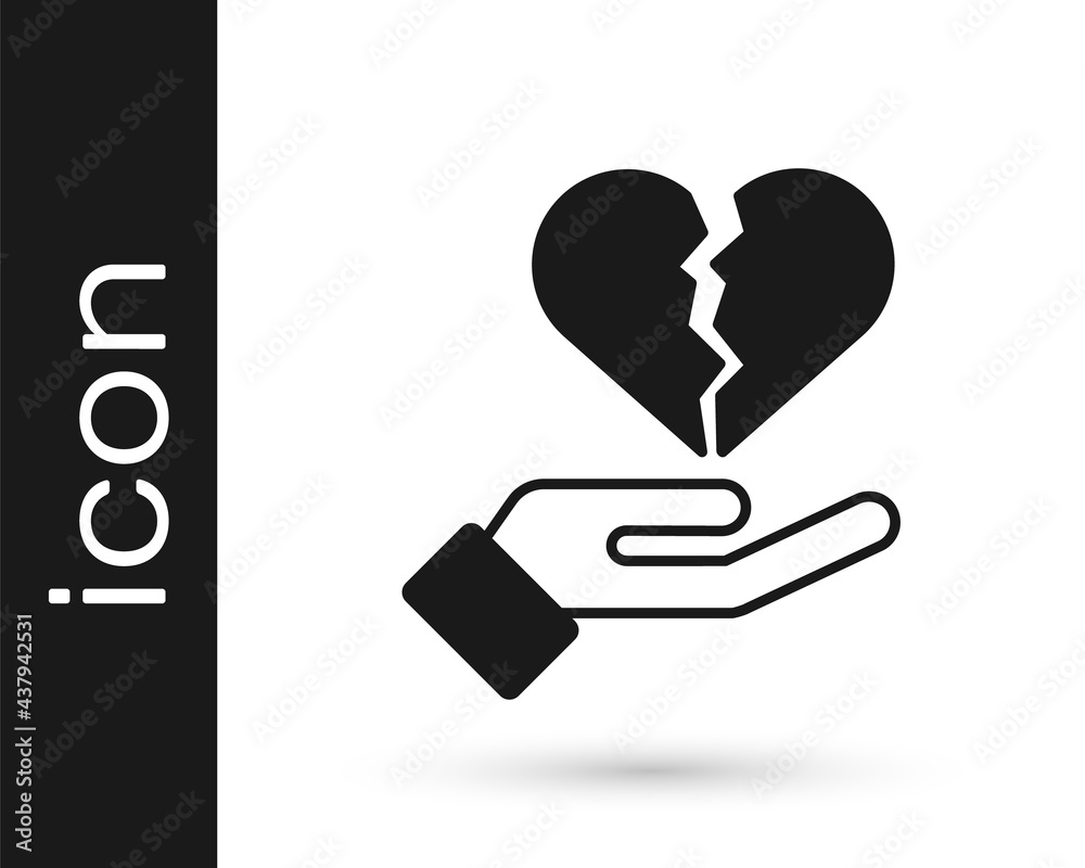 Black Broken heart or divorce icon isolated on white background. Love symbol. Valentines day. Vector Black Broken heart or divorce icon isolated on white background. Love symbol. Valentines day. Vector
