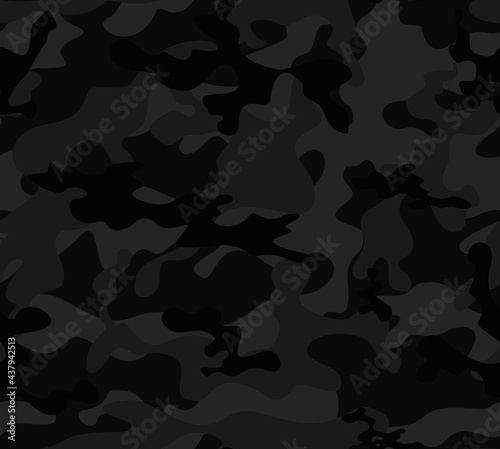 Camouflage black vector military background, trendy night pattern, geometric seamless pattern. Disguise