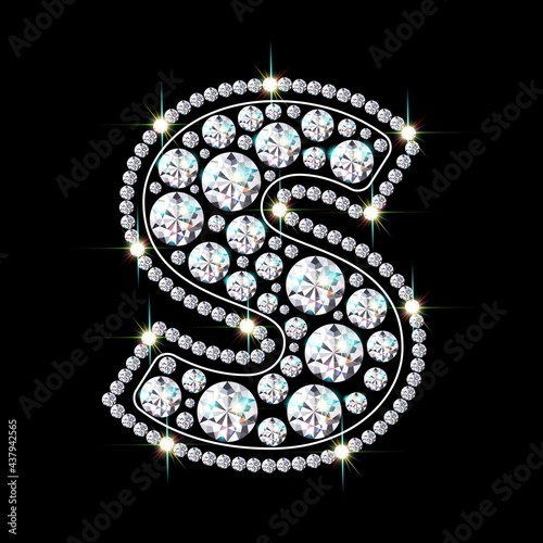 Letter S made from sparkling diamonds vector eps 10