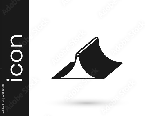Black Skate park icon isolated on white background. Set of ramp, roller, stairs for a skatepark. Extreme sport. Vector
