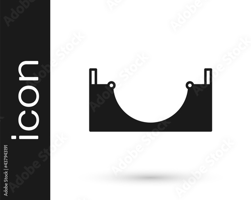 Black Skate park icon isolated on white background. Set of ramp, roller, stairs for a skatepark. Extreme sport. Vector