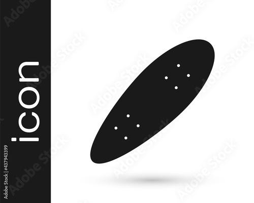 Black Longboard or skateboard cruiser icon isolated on white background. Extreme sport. Sport equipment. Vector