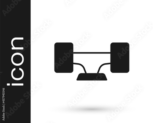 Black Skateboard wheel icon isolated on white background. Skateboard suspension. Skate wheel. Vector