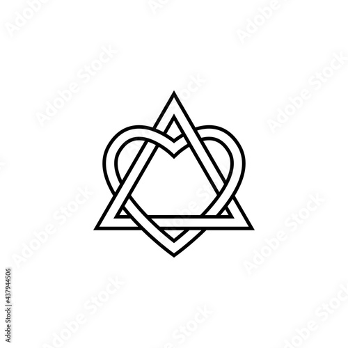 Triangle heart adoption symbol outline icon. Clipart image isolated on white background