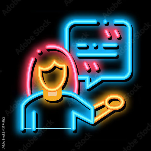 Actor Woman with Replica neon light sign vector. Glowing bright icon Actor Woman with Replica Sign. Isolated Contour Symbol Illustration