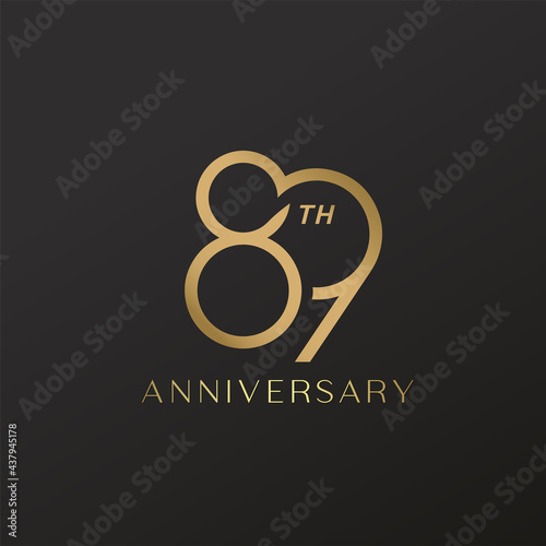 89th anniversary celebration logotype with elegant number shiny gold design photo