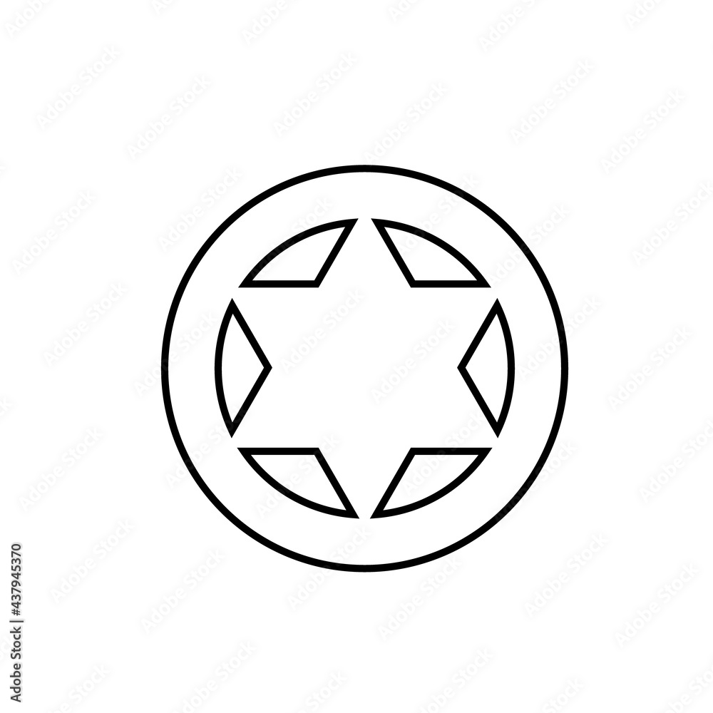 6 point star badge outline icon. Clipart image isolated on white background