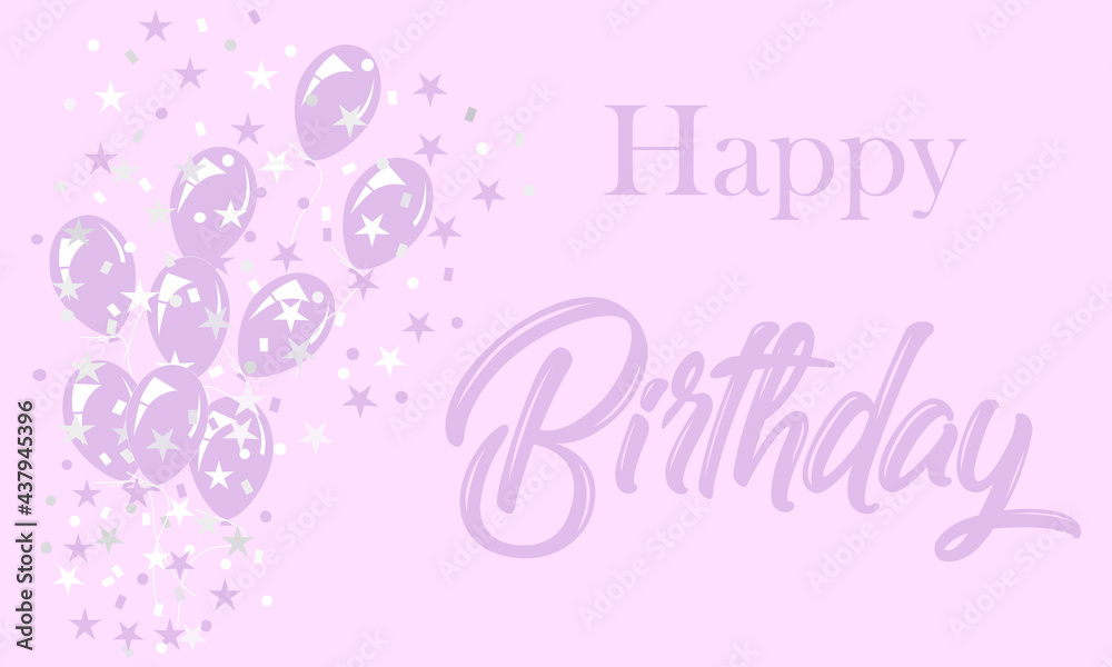 Happy birthday text. Exquisite greeting card, banner in pink.