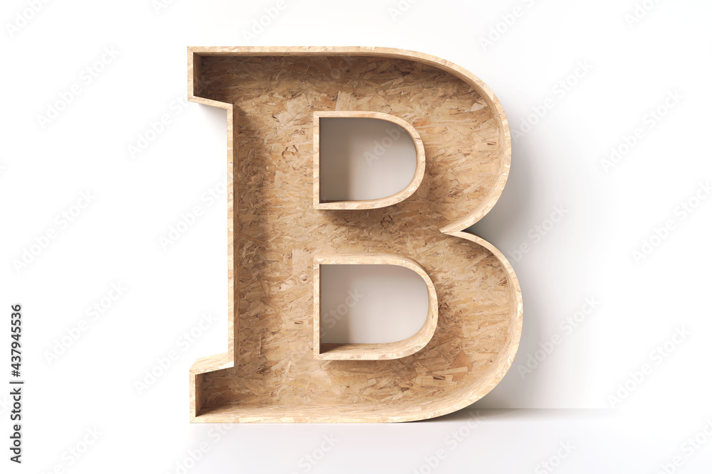 3D letter B made of particle board wood. Nice for recycled materials concept designs. High quality 3D rendering. 3D letter B made of particle board wood. Nice for recycled materials concept designs. High quality 3D rendering.