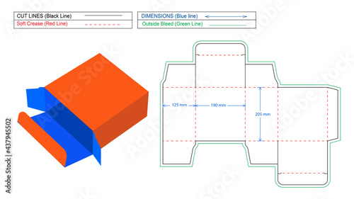 Resizable and editable Tuck End Cosmetic box, reverse tuck end box Dieline template and 3D render box