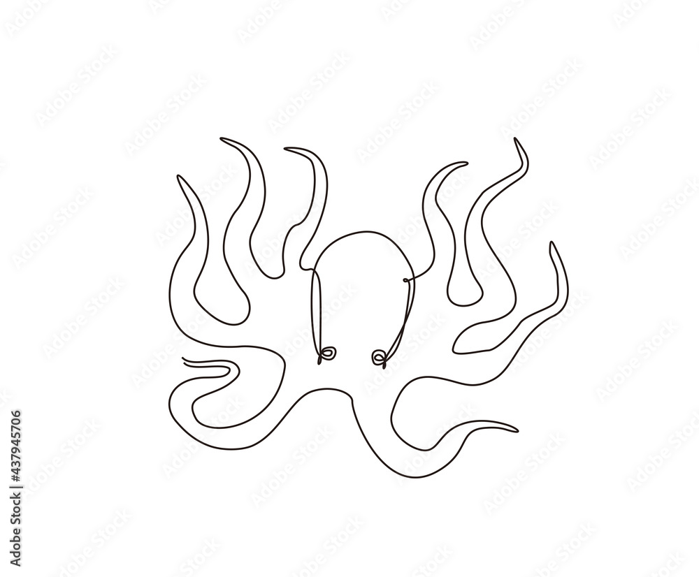octopus continuous line art drawing style. Minimalist black octopus ...