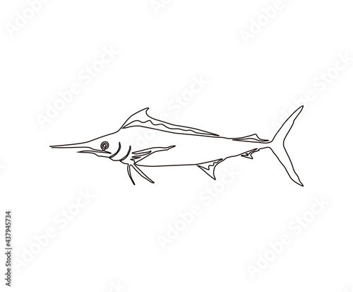 sailfish continuous line art drawing style. Minimalist black marlin fish seafood outline. editable active stroke vector.