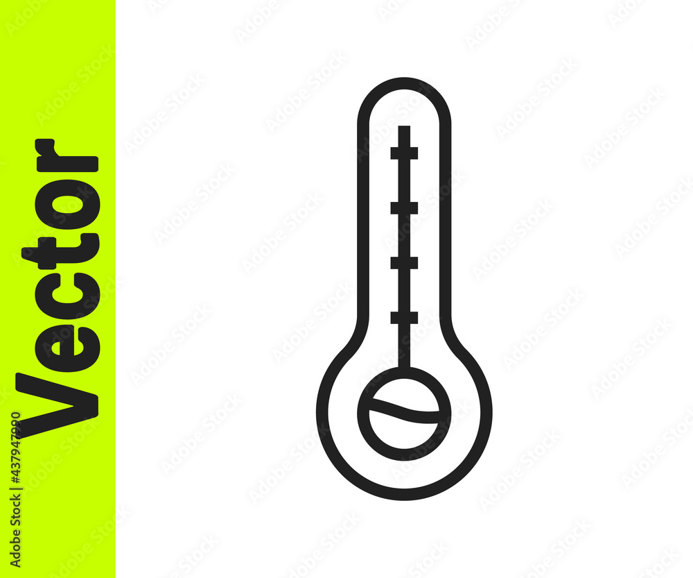 Black line Meteorology thermometer measuring heat and cold icon isolated on white background. Thermometer equipment showing hot or cold weather. Vector