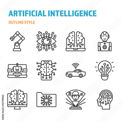 Artificial Intelligence in outline icon and symbol set