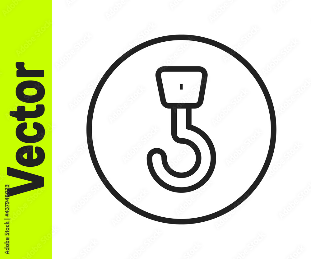 Black line Industrial hook icon isolated on white background. Crane hook icon. Vector Black line Industrial hook icon isolated on white background. Crane hook icon. Vector